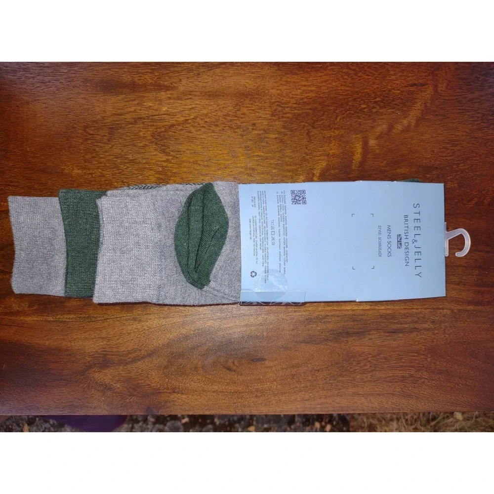 Steel & Jelly Mens Socks British Herringbone Green Grey UK 7-11 US 7-12 EU 40-45